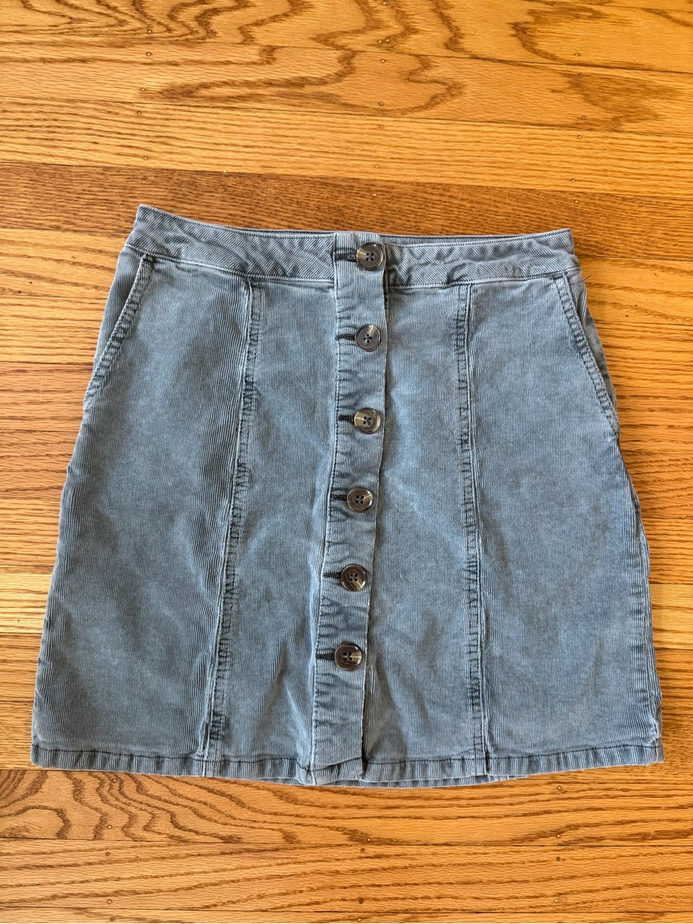 Maurices Blue Gray Corduroy Button Front Mini Skirt Size 2 Cotton A-Line